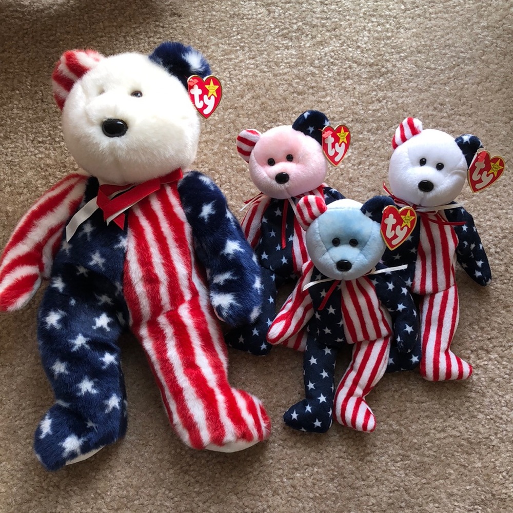 Ty Beanie Babies "SPANGLE" the Independence Day Bears - Complete 3 pc Set+Buddy